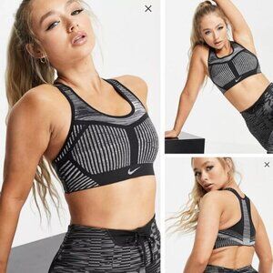 NIKE Flyknit Womens High Support Non-Padded Sports Bra Size Small Black Gray
